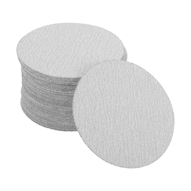 Discos de Lija Unique Bargains, 3.94" 100 Grano para Reparación Automotriz, Papel de Lija Redondo con Gancho y Bucle de Óxido de Aluminio Blanco, 50 Pcs