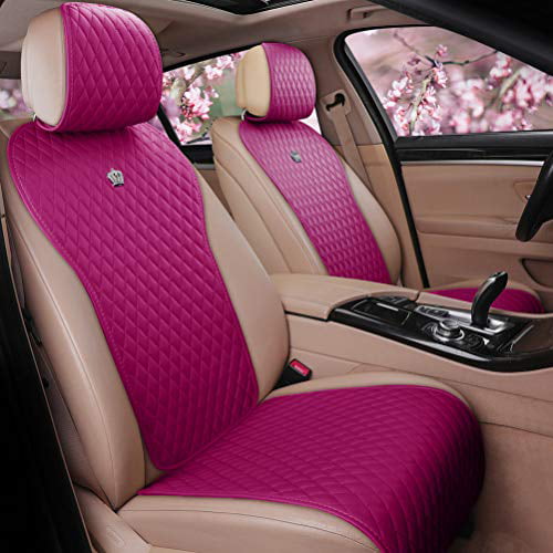 Rose Pink Seat Covers Leather Auto, Pink Camo Car Seat Covers Set