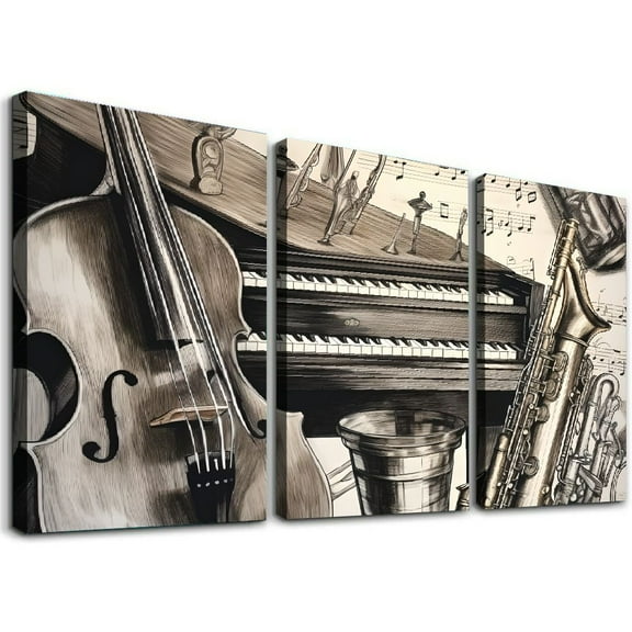 Shadudu Piano Keyboard Canvas Print Triptych Set of 3 Pieces Modern Wall Art Decor for Living Room Bedroom Office, 12x16 Inches Each 12"x16"x3pcs