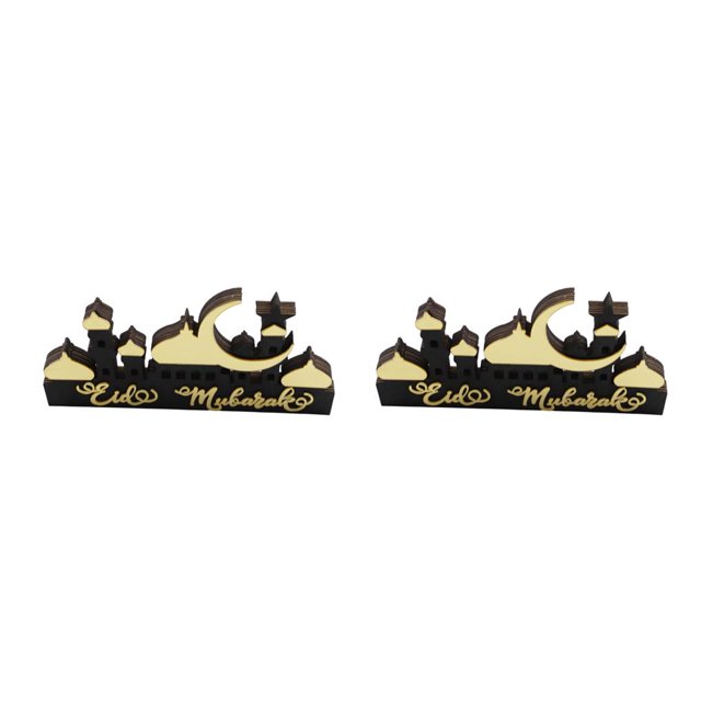 Matsuzay Decoraciones Artesanías Eid Mubarak Ramadán Espejo Placa de Decoración festiva del hogar Suministros para fiestas Adorno de dorado 2piezas
