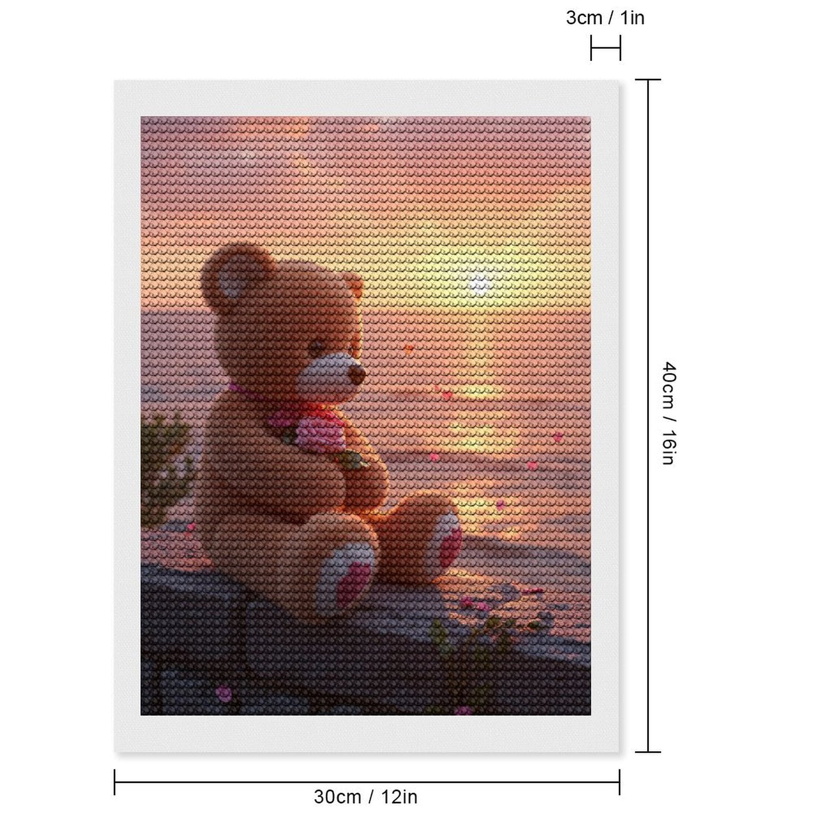 Diamond Art Kits for Adults, Teddy Bear Sunset Romance Blossom 5D Diamond Painting Kits for Adults Beginners, DIY Full Drill Diamond Painting, Gem Art and Crafts 12x16