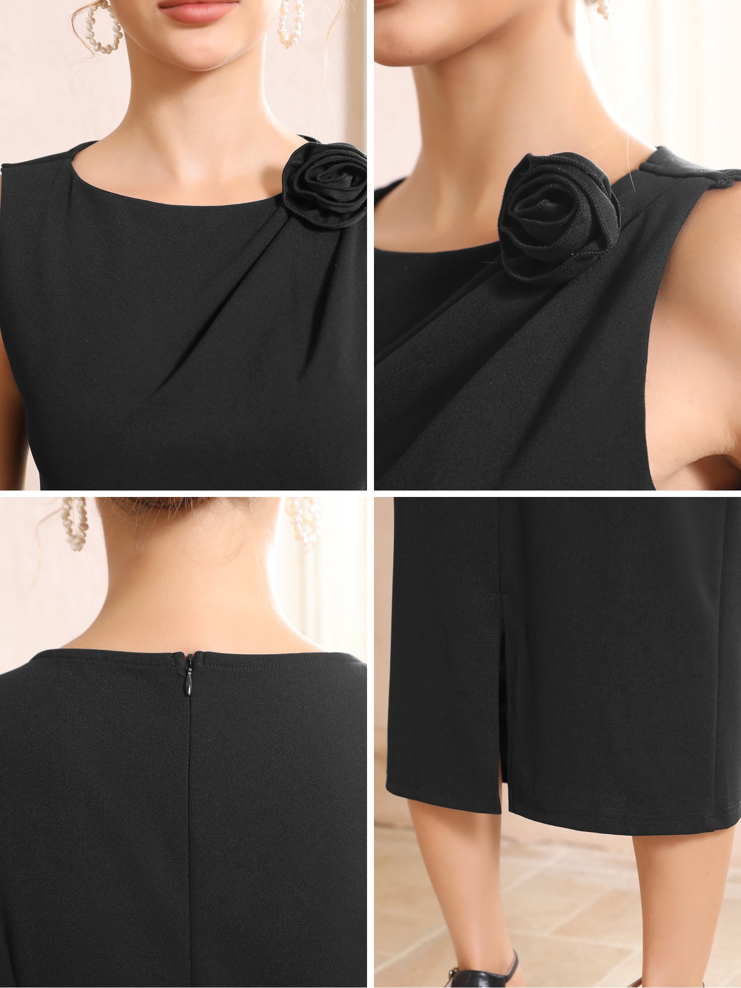 DARING DIVA Women's Dress Crewneck Sleeveless Ruched Midi Evening Dresses S Black