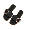 thumbnail image 2 of Eltusu Women Flat Slide Sandals, Holiday Slip On PU Open Toe Summer Shoes Black Size 8.5, 2 of 6