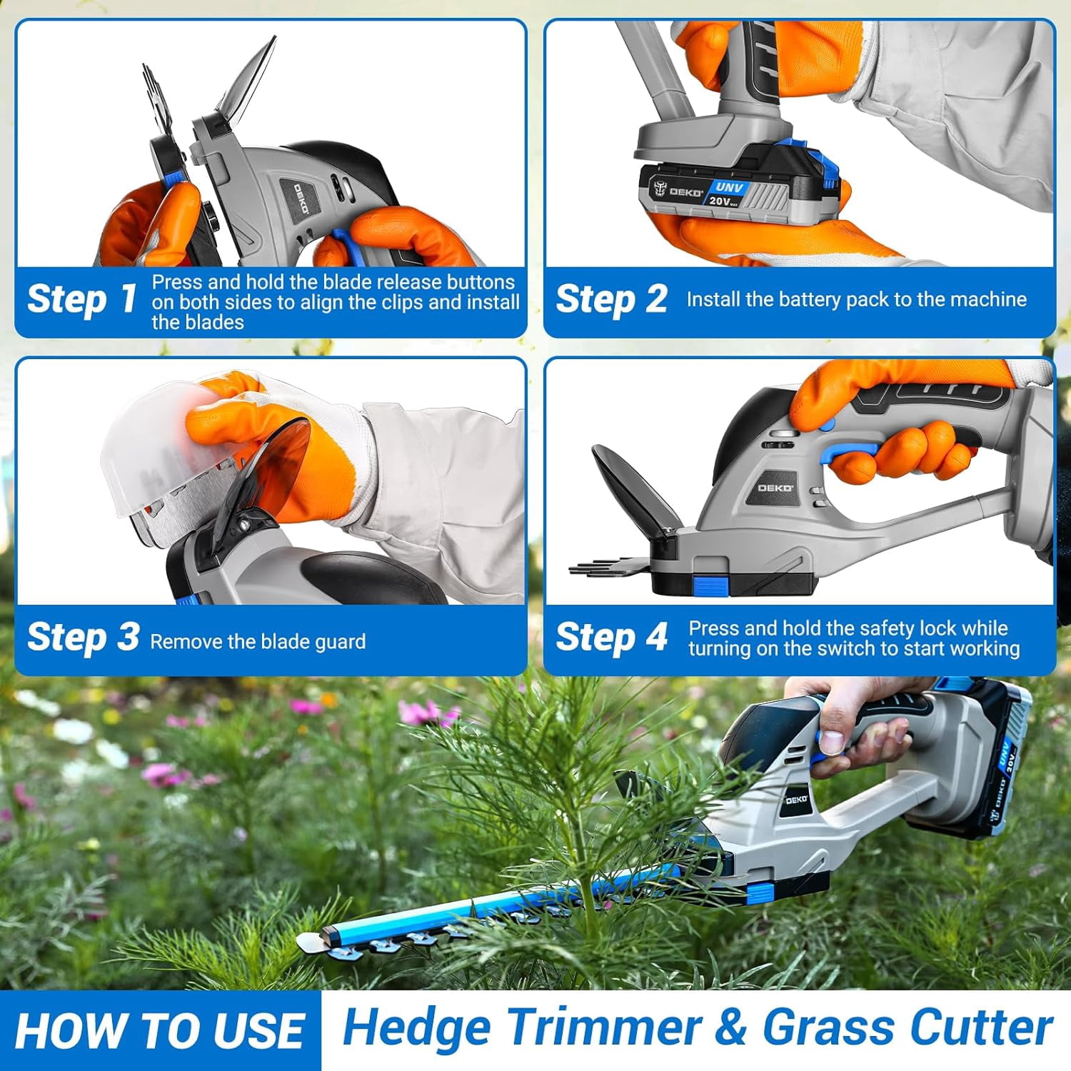 20V Cordless Hedge Trimmer 2-in-1 Grass and Bush Cutter with Battery for Yard Garden Lawn Maintenance