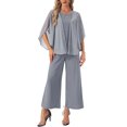 thumbnail image 2 of INSPIRE CHIC Women's Halloween Dressy Pantsuits Rhinestone Trim Chiffon 2-Piece Set Grey XL, 2 of 6