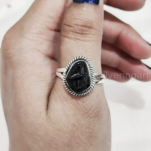 Natural Black Tourmaline Ring, Rough Tourmaline Ring, October Birthstone, Bohemian Ring, 925 Sterling Silver, Womens Ring, Christmas, Thanksgiving, Handmade, Statement Jewelry, Raw Gemstone Jewelry