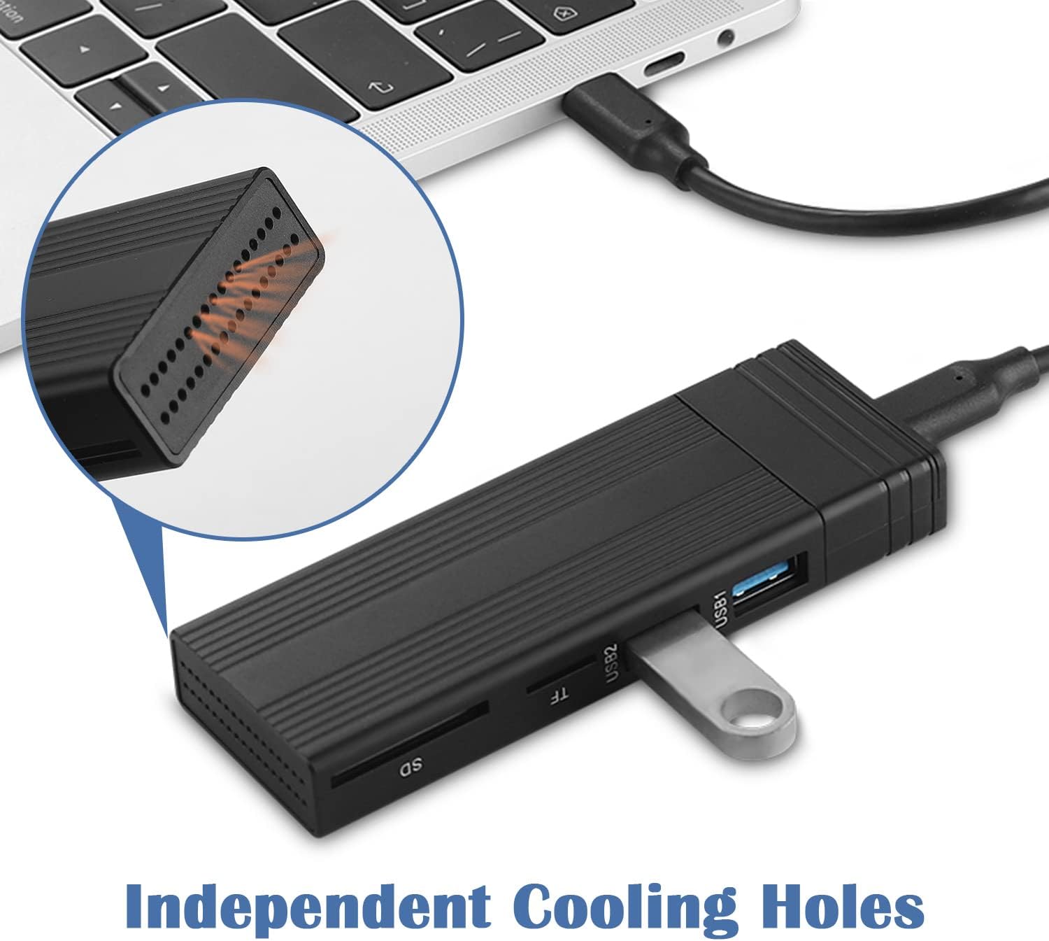 NVMe M.2 Enclosure & USB Hub 2 in 1, USB C 3.2 Gen2 10Gbps Transmission Supports M.2 NVME PCIe M-Key (B+M Key) Tool-Free Hard Drive Enclosure with 2 USB Ports SD/TF Card Reader for 2242/2260/2280 SSD