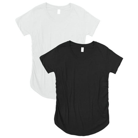 

Maternity Ruched Round Bottom Shirts 2 Pack Black/White