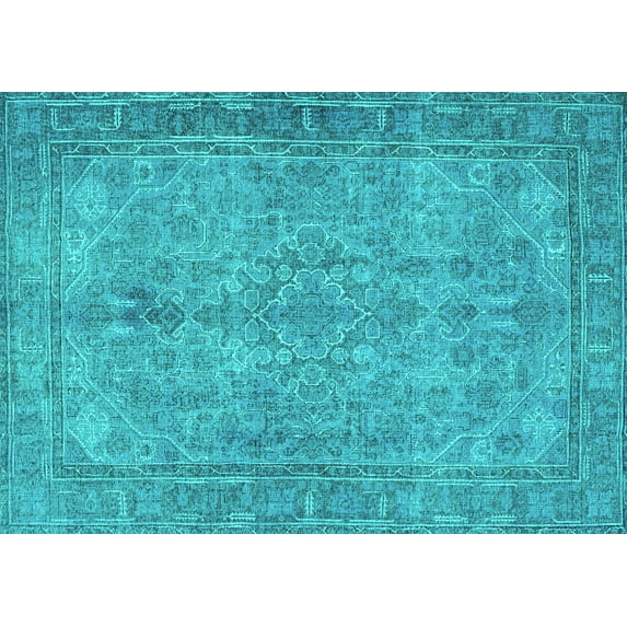 Ahgly Company Machine Washable Indoor Rectangle Persian Turquoise Blue Traditional Area Rugs, 3' x 5'