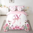 thumbnail image 2 of Erosebridal 7 Piece Bed in a Bag Twin Size Comforter Set Initial Letter Bedding Set,Bowknot Alphabet Reversible Bed Set,A-Z Comforter with Sheet Set,All Season, 2 of 5