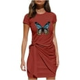 thumbnail image 2 of RXIRUCGD Robes d'Été pour Femmes Mode Décontractée Robe T-Shirt Robe Mini Robe de Plage Robe d'Été pour Dames Manches Courtes Col Rond Plissée Imprimée Nœud Ceinturée Robe Mini Irrégulière Robe de Travail Quotidienne, 2 of 6