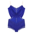 thumbnail image 3 of Hansber Women Latin Dance Dress Fringe Tassels Skirt Leotard Tango Cha-cha Salsa Rumba Performance Dancewear Royal Blue XS, 3 of 5