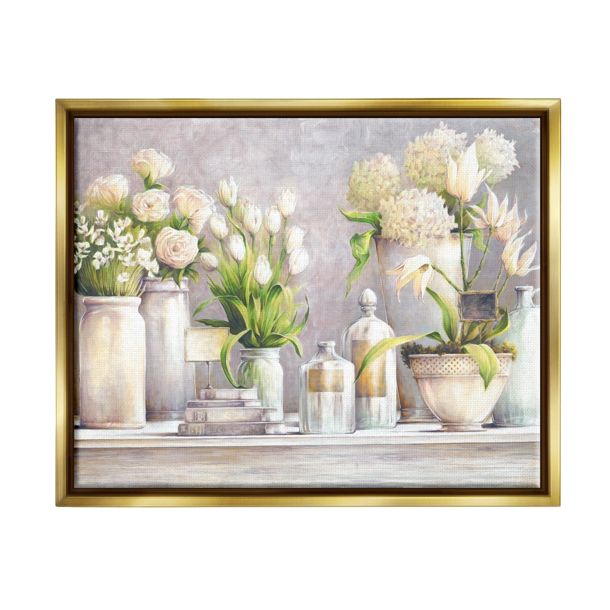 Stupell Industries Varied Flower Bouquets Traditional Still Life Plants Painting Metallic Gold Floating Framed Canvas Print Wall Art, Design by White Ladder