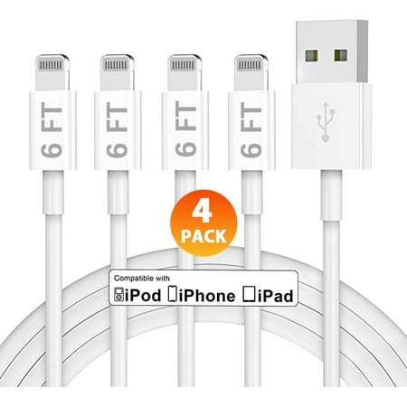 [Apple MFi Certified] iPhone Charger 6 ft 4 Pack, Lightning to USB Cable 6 Foot,Fast iPhone Charging Cables Cord for iPhone 13 Pro Max/12 Mini/11/XR/Xs/X/8/7/6/iPad Pro/Air/Mini-6 Feet White