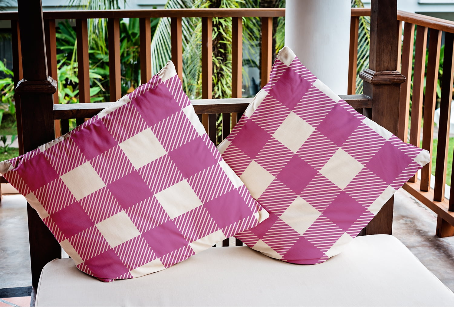 20" x 20" Simply Daisy Buffalo Plaid Polyester Indoor/Outdoor Pillow, Orchid Qty 1