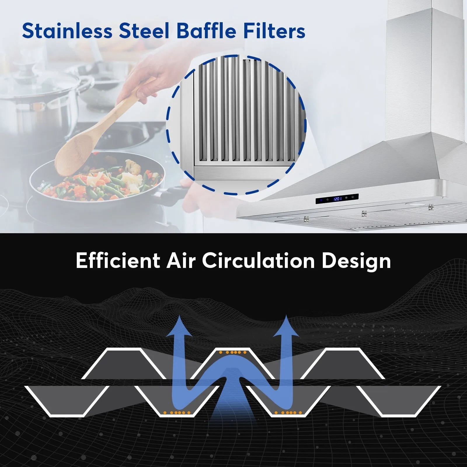 Joeaonz 36" Wall Mount Range Hood, Buttonless Stainless Steel, 700 CFM, Dishwasher-Safe Filter, ETL Certified