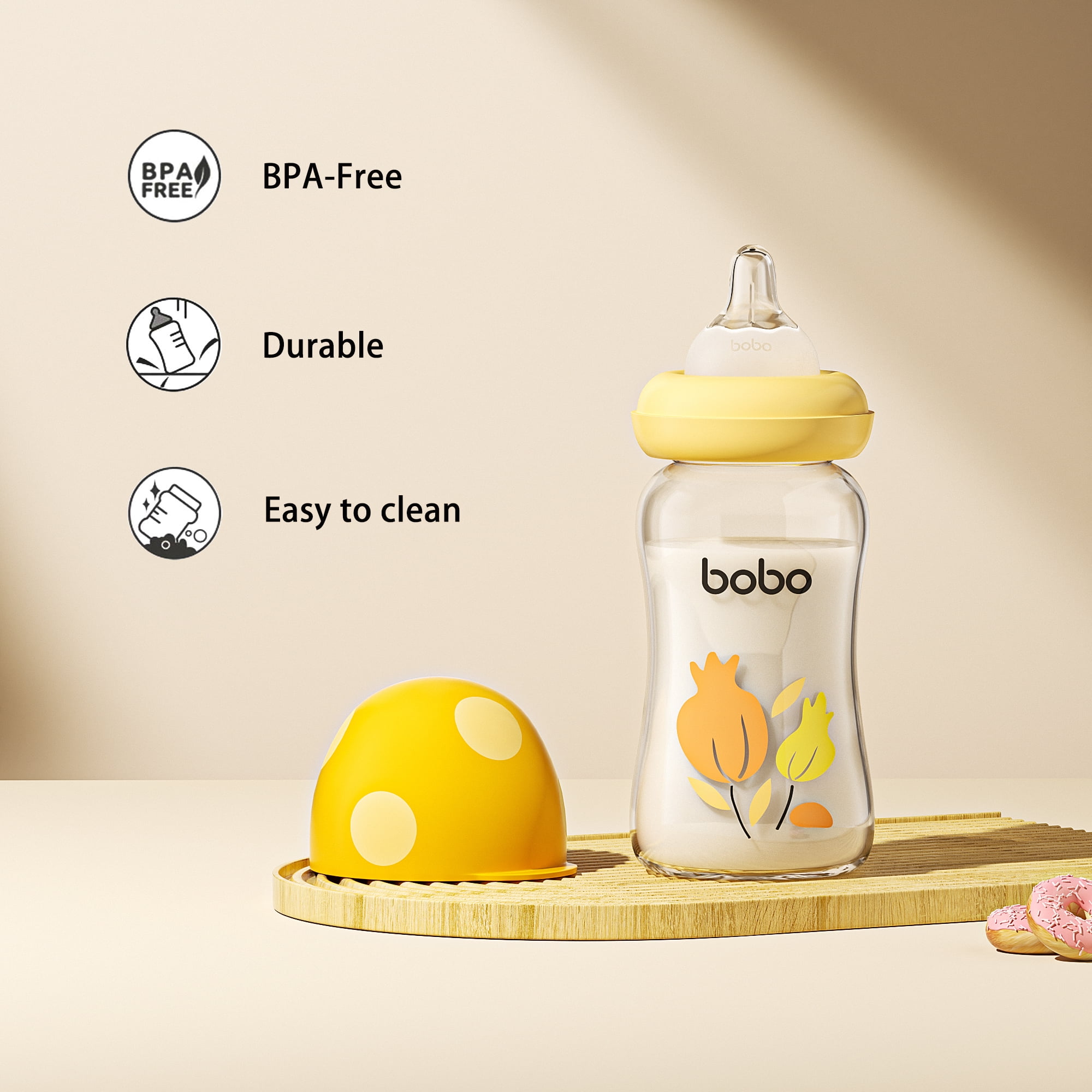 YOHKOH 5.4oz Natural Baby Bottles Sets with Level S Nipple,0m+ (Pack of 4)-Yellow