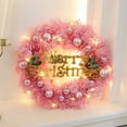 thumbnail image 2 of Pink Snow Flower Feather Garland Artificial Greenery Pine Wreath Real Touch Natural Cedar Garland with Pink Bow Ball Front Door Wall Window Decoration Christmas Decor 15.7 inch, 2 of 7