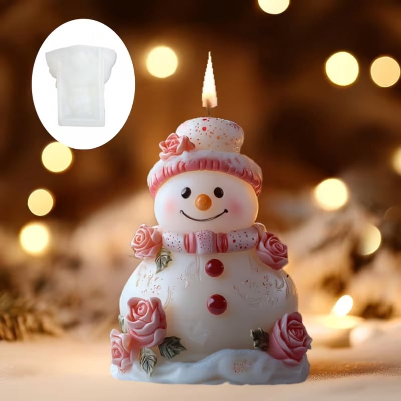 1pc Cute Snowman Candle Mold Silicone Mold Rose Decorated Cute Snowman Candle Mold Hat Snowman Snow Elf Resin Plaster Mold Winter Decoration Gift Christmas Gift