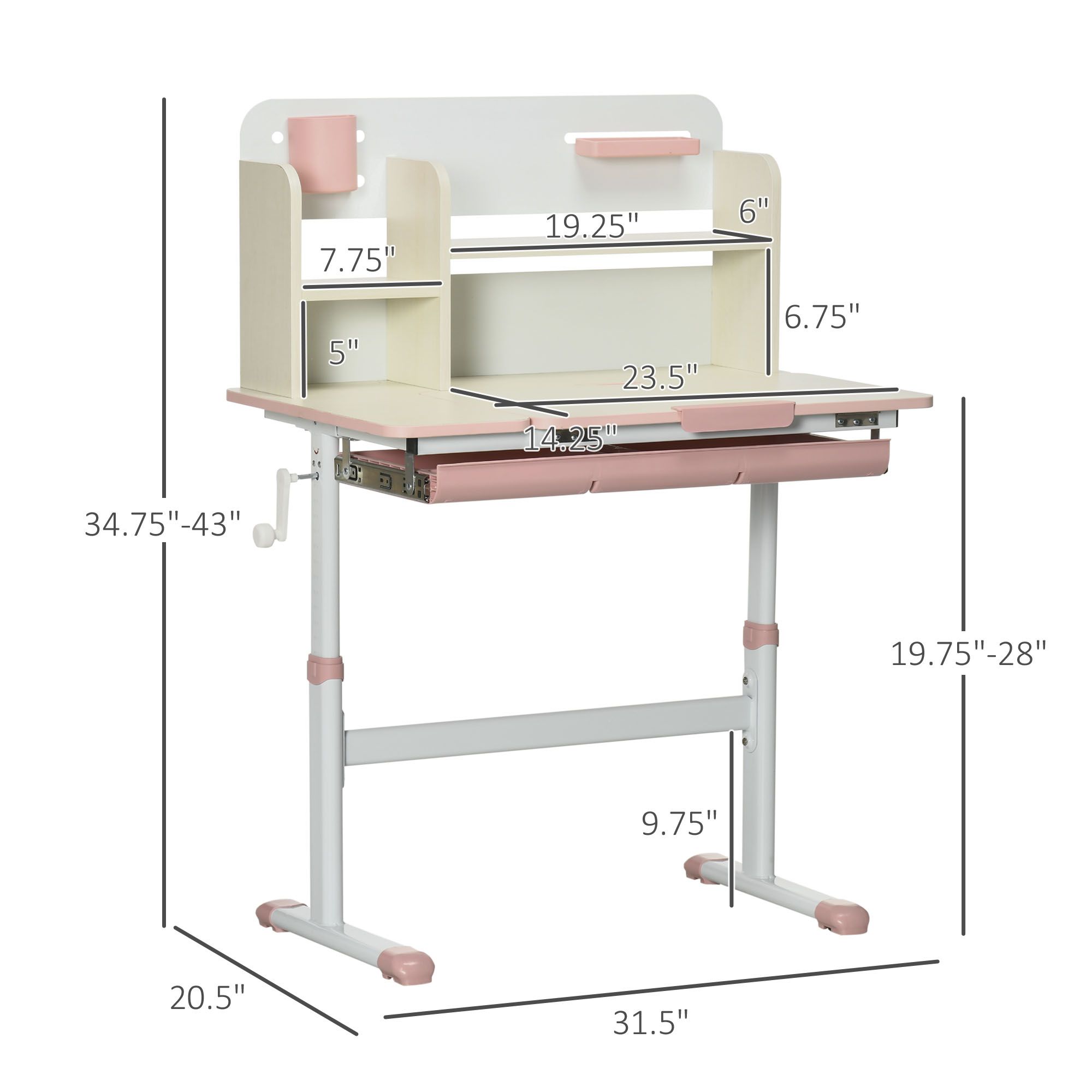 Height Adjustable Kids Study Desk with 0-60° Tilt Tabletop, Storage Shelves & Drawer, Stable I-Beam Children Writing Art Desk for Ages 3-12