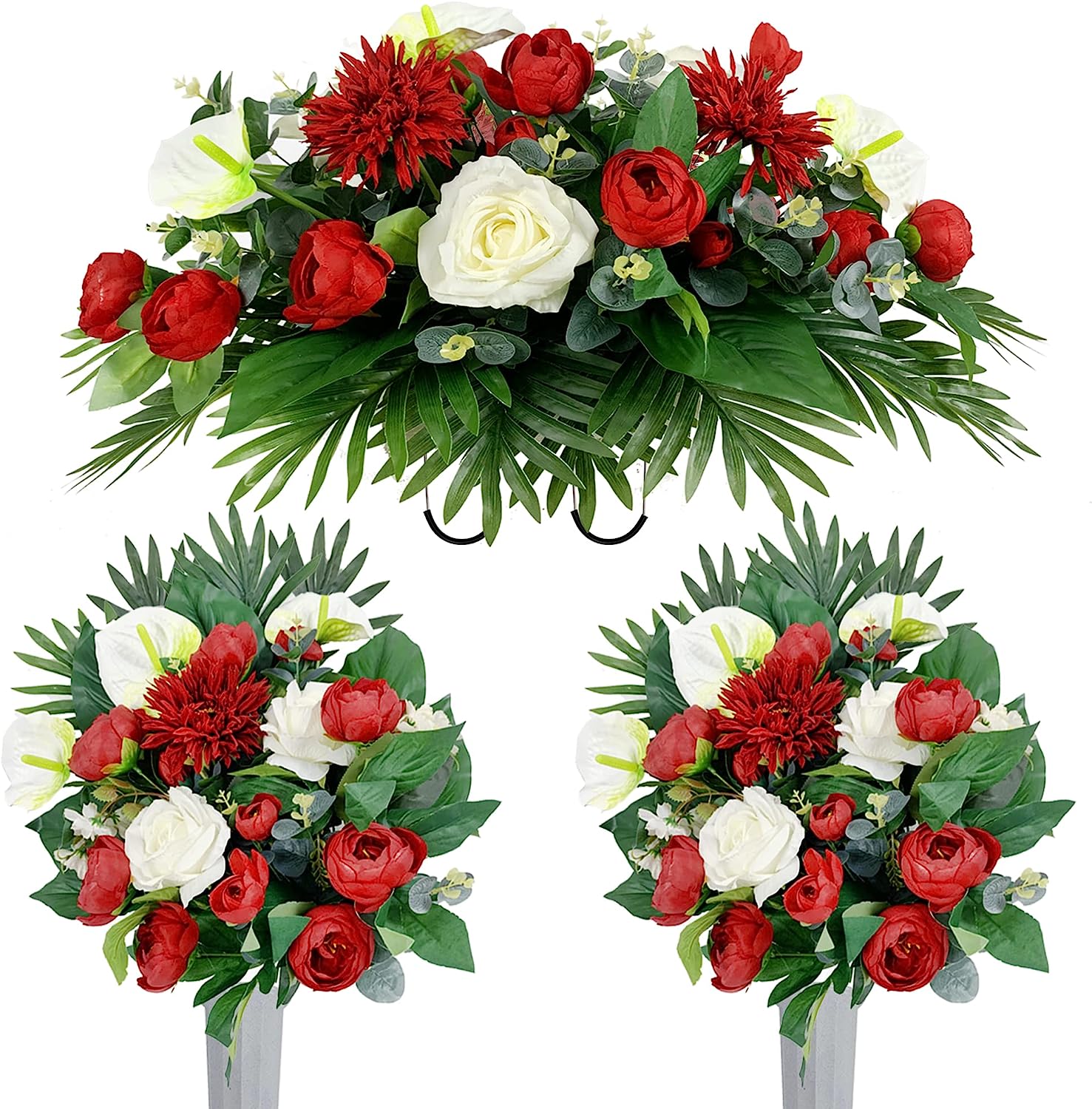 Cemetery Flower Saddles for Grave, Artificial Silk Flower Arrangement