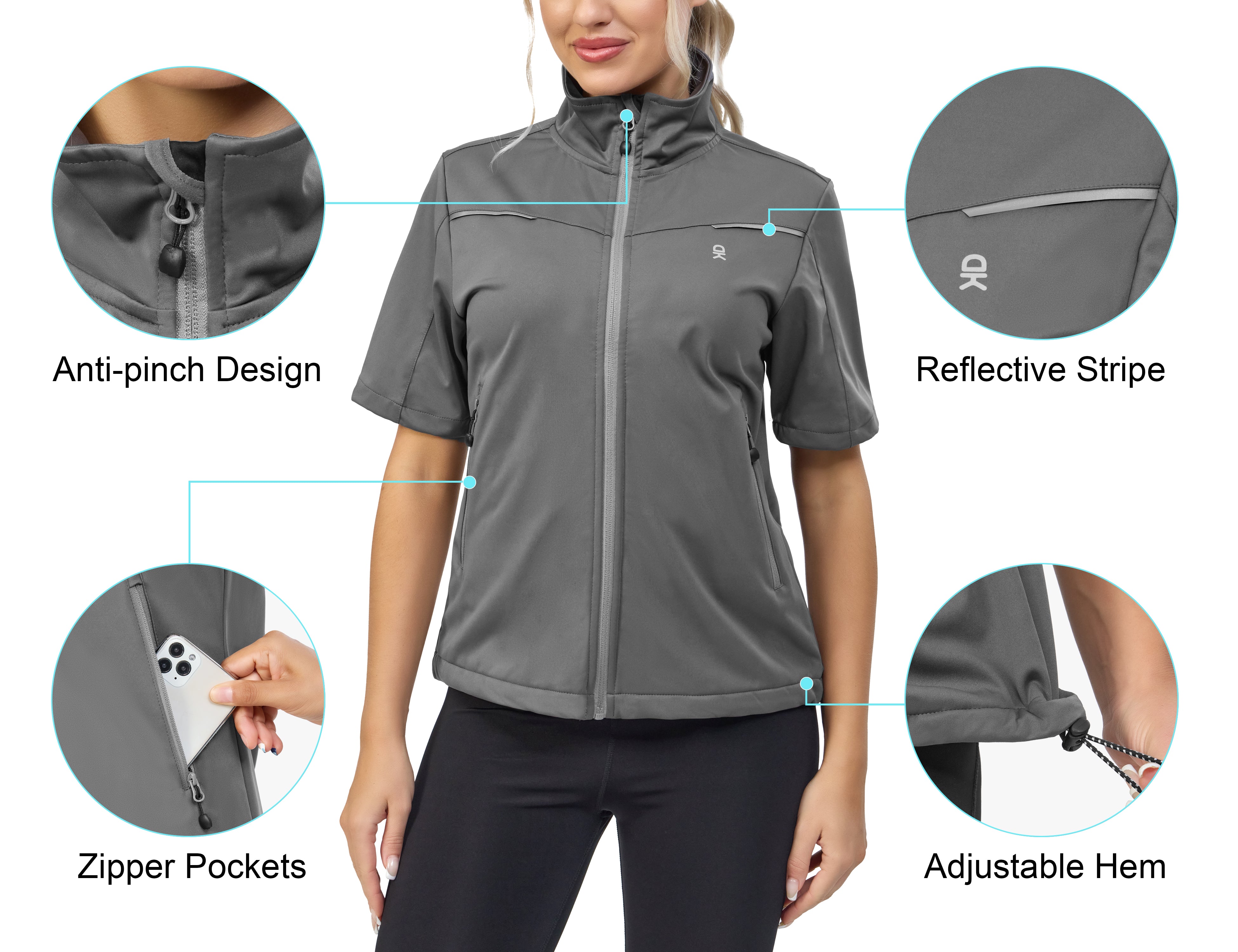 Little Donkey Andy Women's Short Sleeve Jacket Windproof Lightweight Vest for Golf Hiking Running Grey XL