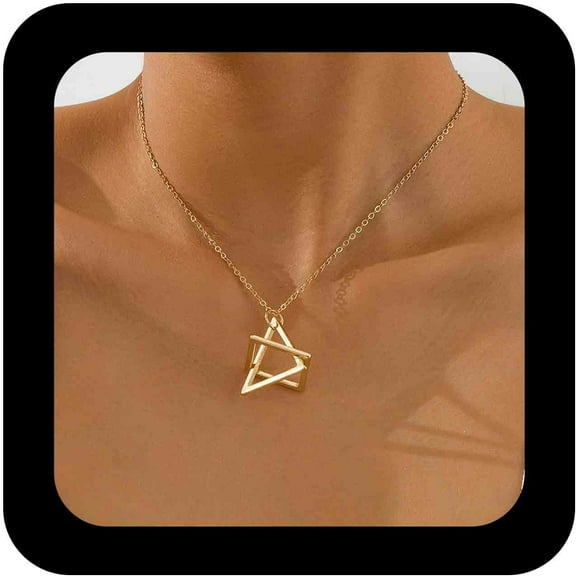 Bohemian Triangle  Choker Necklace Gold Geometric Pendant Necklace Large Hollow Triangle Necklaces Interlocking  Chain Necklaces Jewelry for Women