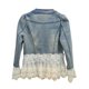 thumbnail image 3 of Chaqueta vaquera ajustada Retro de talla grande para mujer, abrigo vaquero informal con perlas de encaje -2xl, 3 of 5