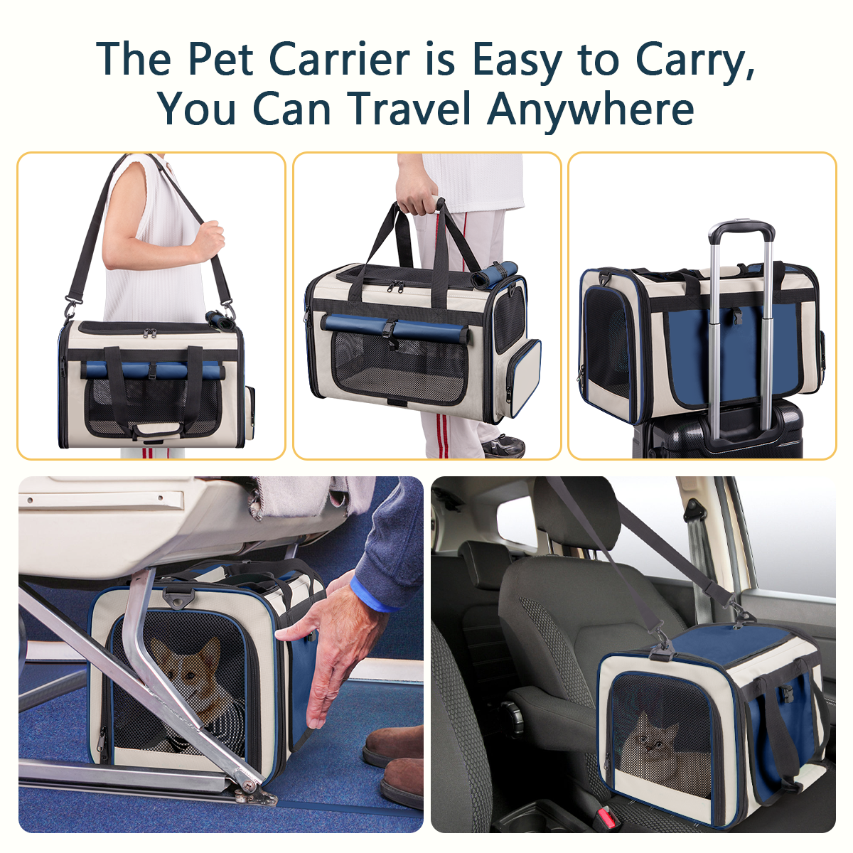 Cshidworld Soft Cat Carrier, Airline Approved, Blue, Large photo 7