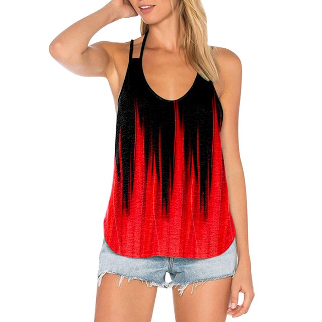 Camisetas sin mangas con estampado de verano para mujer a la moda, camisola con tirantes finos sin mangas de corte bajo, chaleco holgado con espalda descubierta Pompotops lopia999357