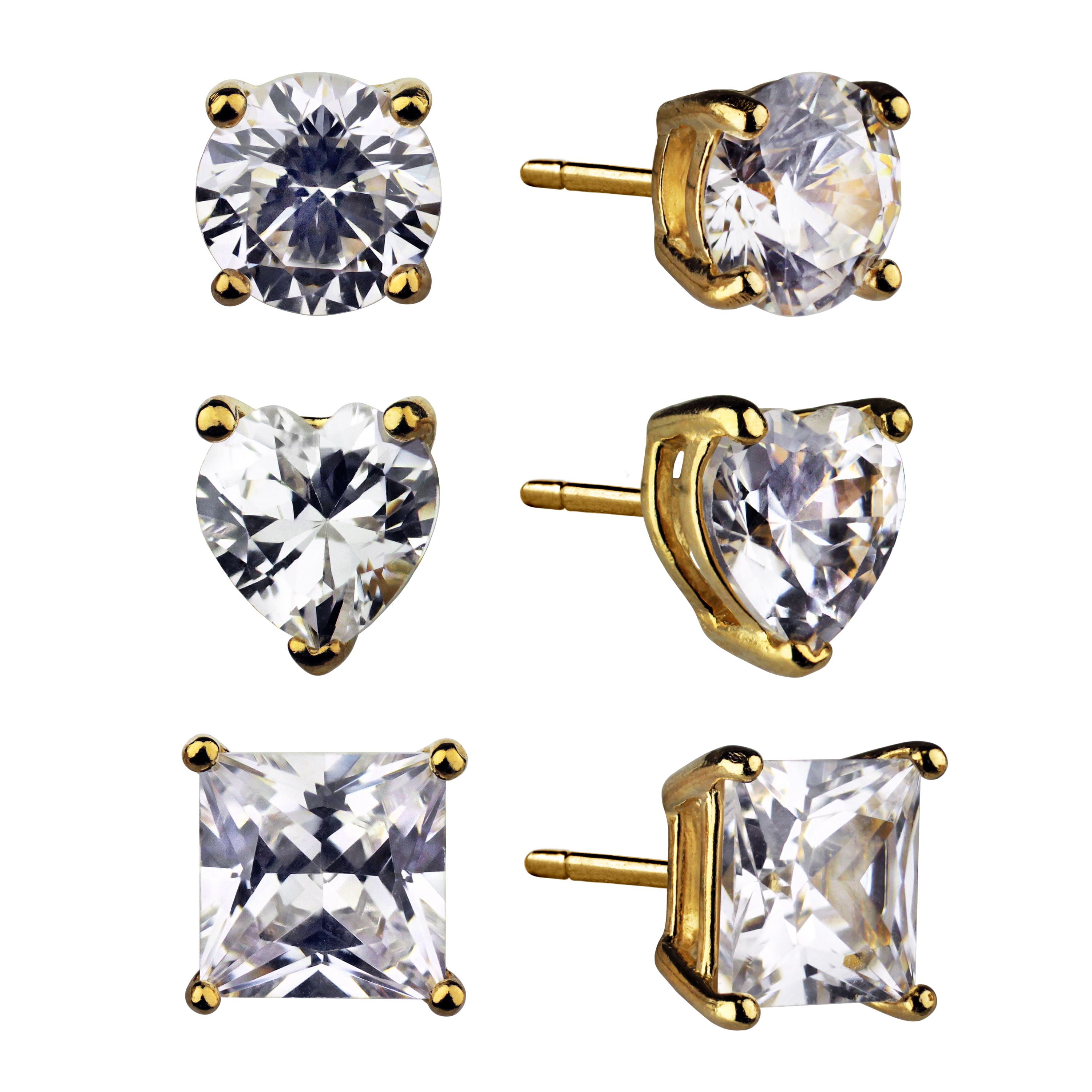 Brilliance Fine Jewelry Women's Multi Shape Simulated Diamond Earring Set in 14KT Gold Plated Sterling Silver