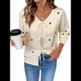 thumbnail image 3 of Suéter Tipo Cárdigan con Lazo en la Parte Delantera y Estampado de Corazones para Mujer, Prenda Exterior de Punto de Larga. Albaricoque L, 3 of 10