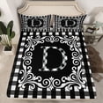 thumbnail image 2 of Feelyou Chic Letter A Twin Sheet Sets for Kids, Black White Buffalo Plaid Twin Fitted Sheet, Retro Damask Floral Flat Sheet, Lightweight Room Decor, 3-Piece, 2 of 7