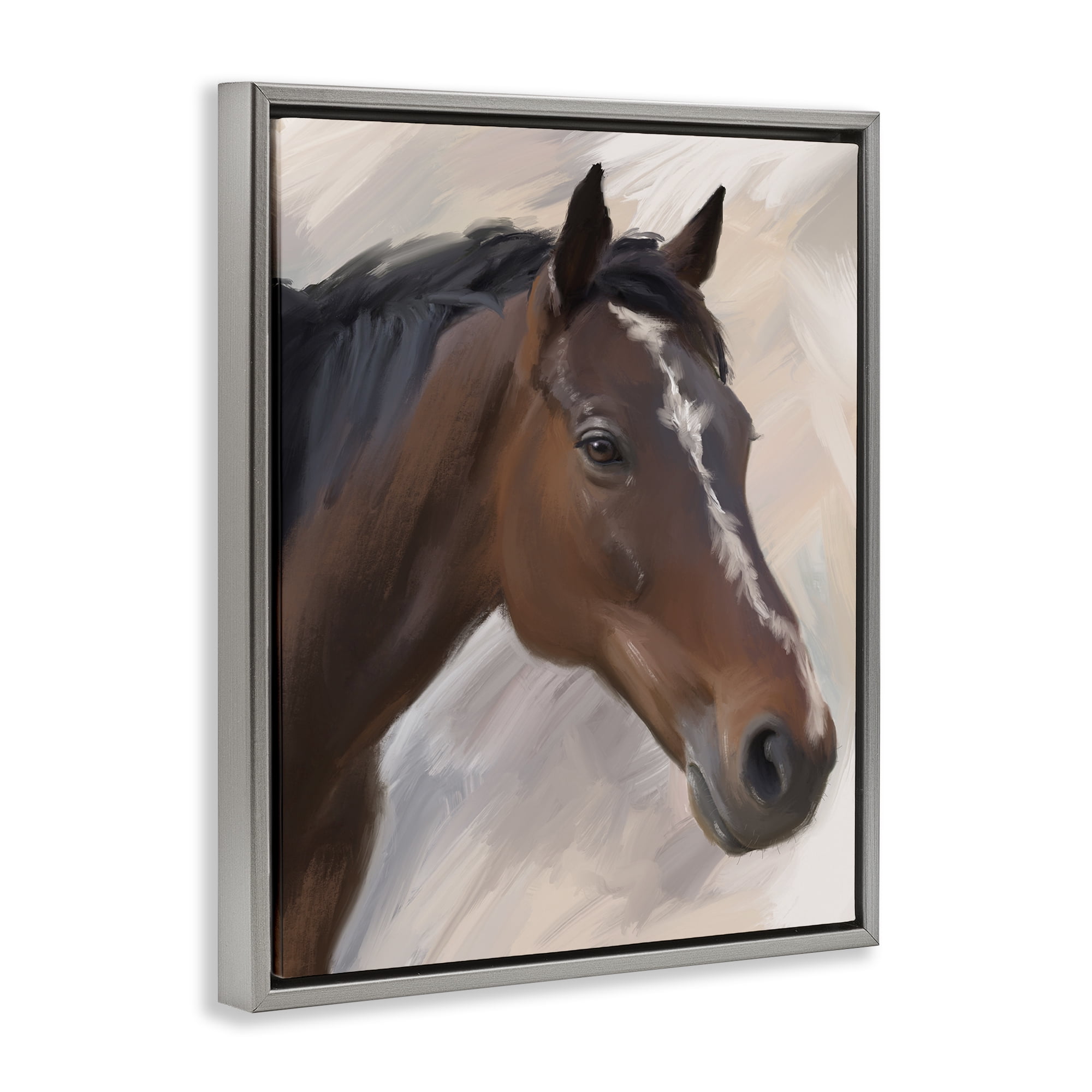 Stupell Industries Brown Farm Horse Animals Painting Gray Floater Framed Canvas Art Print Wall Art, 25 x 31
