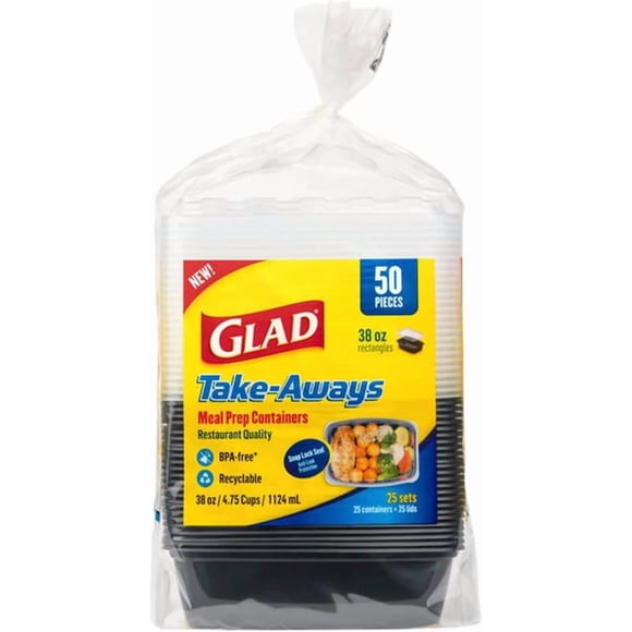Glad - Recipiente rectangular para alimentos, paquete de 25 unidades