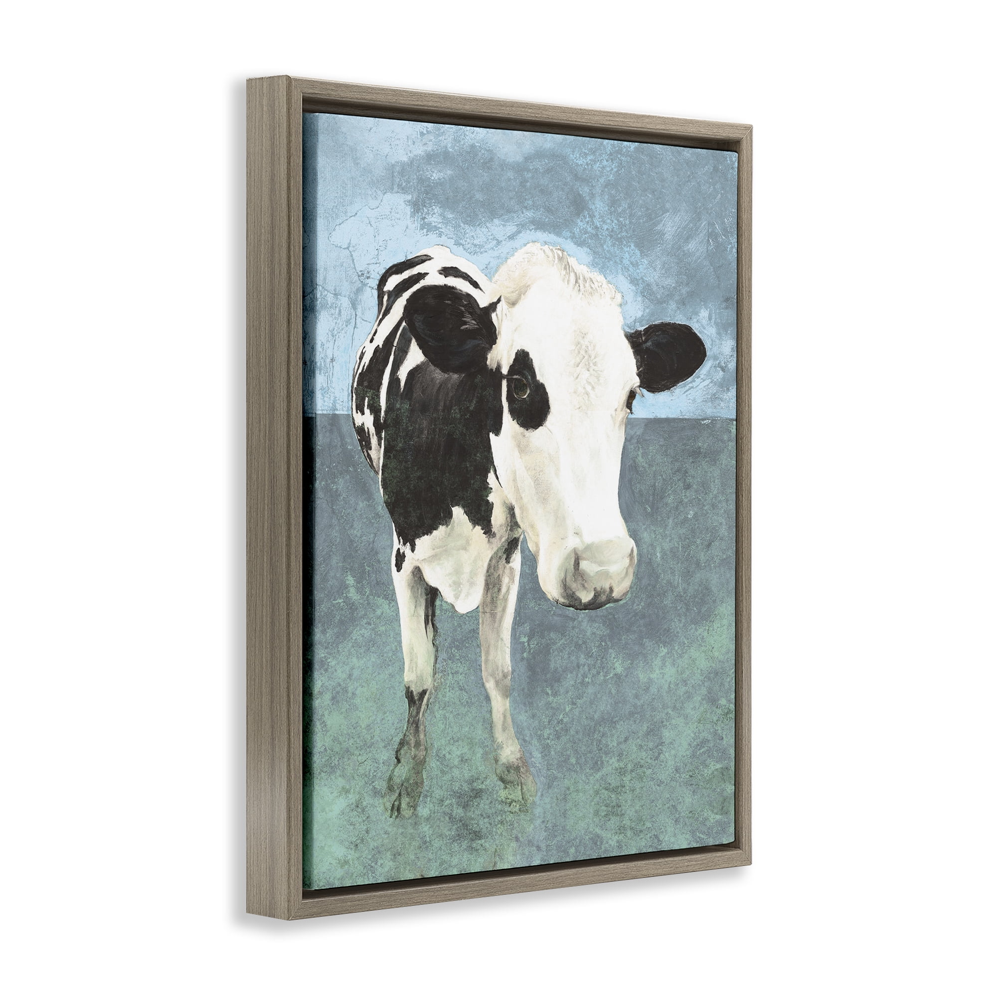 Stupell Industries Simple Farmhouse Cow Animals & Insects Painting Brown Floater Framed Canvas Art Print Wall Art, 17 x 21