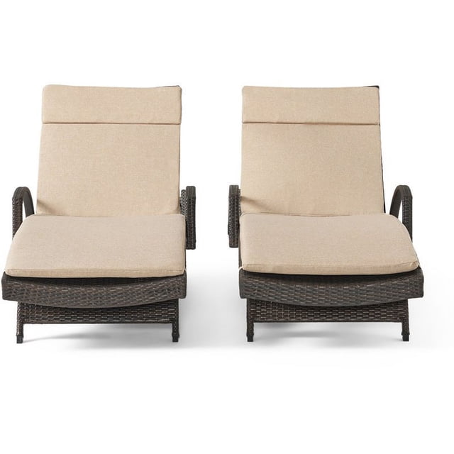 Noble House Salem Chaise Longue en Osier d'Extérieur avec Coussin (Ensemble de 2)