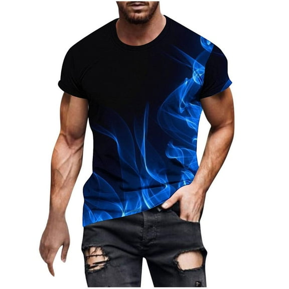 VERUGU Workout Shirts for Men Print Short Sleeve Round Neck T-shirt Casual Fashion Short Sleeve Tops Blouses Blue XXL