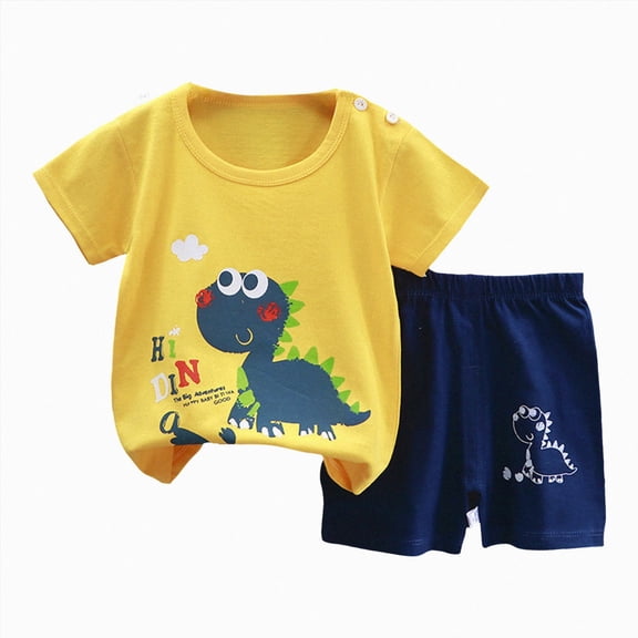 Xudanell Toddler Boy Summer Short Sleeve Crew Neck T-Shirt Elastic Shorts 2Pc Outfit Set Casual Soft Dailywear Clothes Baby 6M 12M 18M 24M 3T‑5T Infant Size 2-3 Years