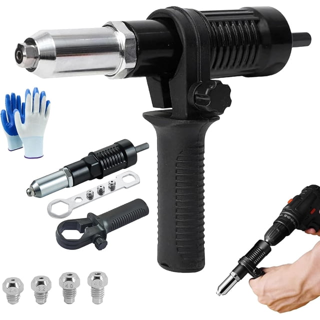2026 New Professional Electric Rivet Gun Adapter Kit, Rivet Gun Adapter with Removable Plastic Handle, Including 2.4/3.2/4.0/4.8mm Diameter Rivet Head for Cordless Electric Power Drills (1set)