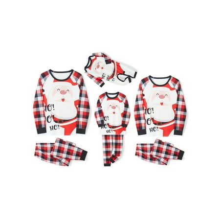 

Thaisu Christmas Family Matching Pajamas Set Santa Claus Print Tops Plaid Pants Holiday Sleepwear PJ s