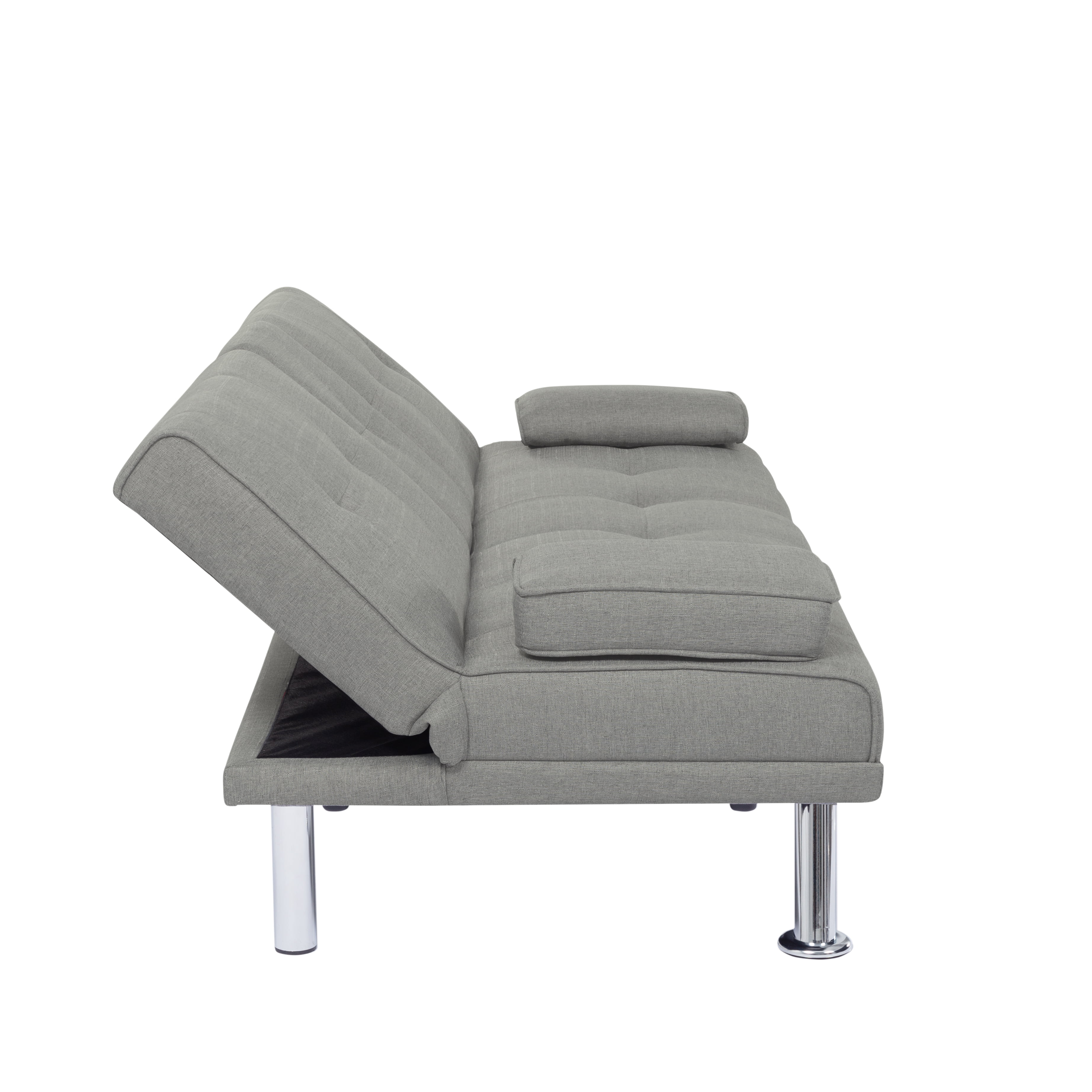 BSHTI 66.3 inch Futon Sleeper Sofa Bed,Twin Size Futon Sleeper,Light Gray Polyester Upholstery Sofa Bed,for your Home,Office,and Guest Room