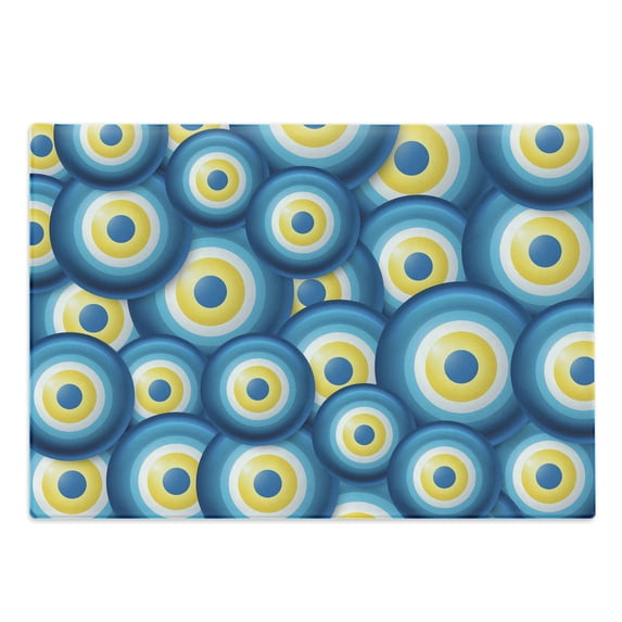 Evil Eye Cutting Board, Overlapping Evil Eye Cultural Ethnicity Turkish Positive Lucky Sign, Decorative Tempered Glass Cutting and Serving Board, Large Size, Blue White Yellow, by Ambesonne