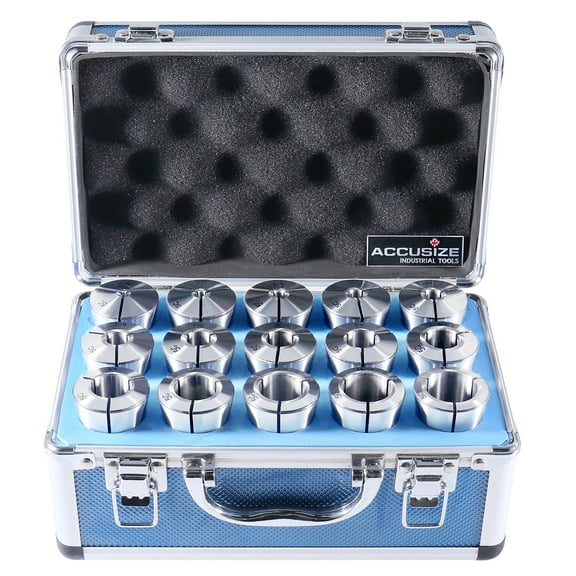 Accusize 15 pcs 1/8-1'' x 16ths 5C Precision Round Collet Set Hardened and Ground, 0200-0571