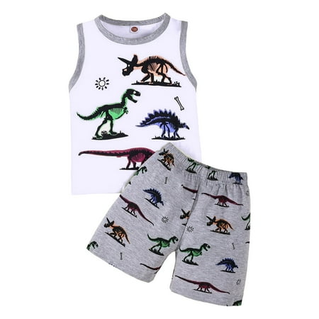 Staki Boys Beach Outfit 2Pcs Baby Boy Summer Clothes Infant Toddler Beach Outfits Sleeveless Tank Tops Shorts Set 3T 4T 5T White 18-24 Months