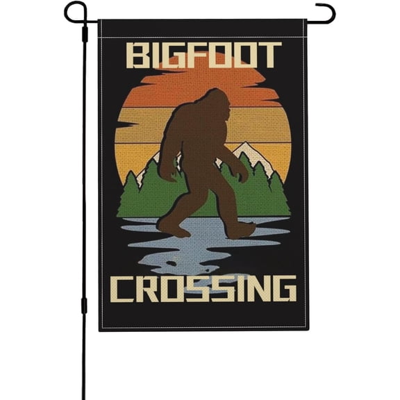 Bigfoot Crossing Garden Flag Vertical Double Sided 12 x 18 Inch Funny Camping Sasquatch Yard Flag