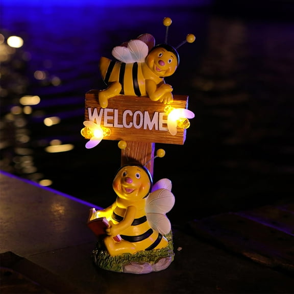 Solar Garden Bee Statues, Solar Light Outdoor Decor Welcome Sign, Waterproof Yard Art for Lawn Patio, Porch Decorations for Women Mom Grandma Gifts