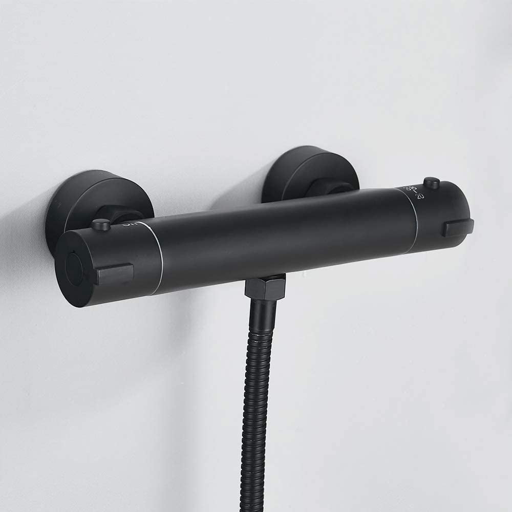 Bathroom Rainfall Black Shower Faucet Set Wall Mounted Copper Set with Hand Shower Head Bathtub Mixer Thermostatic Black Faucet