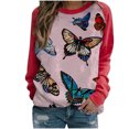 thumbnail image 2 of Pompotops Femmes Printemps Automne Patchwork Imprimé Manches Longues Col Rond Casual Tee Tops Dégagement, 2 of 3
