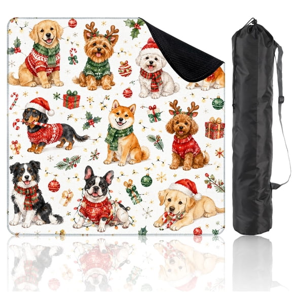 31.5" x 31.5" Mahjong Mat with Carrying Bag Festive Christmas cute Dogs Non-Slip Noise Reduction Game Mat for American Mahjong Table Cover Game Night Decor Hostess Gift